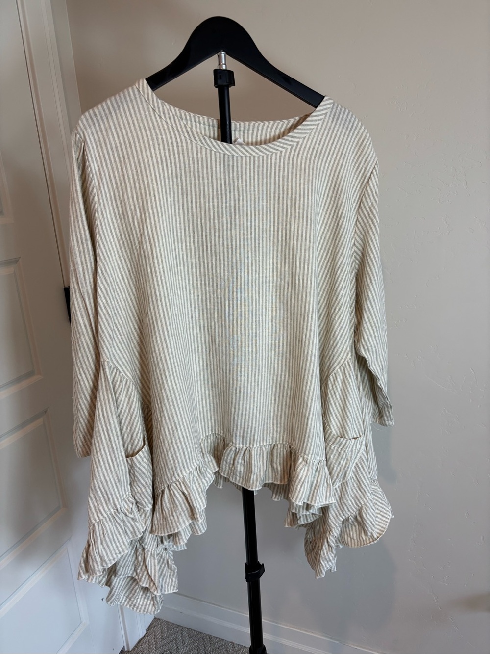Heart’s Desire Striped Ruffle Hem Tunic Top Women’s M Boho Lagenlook